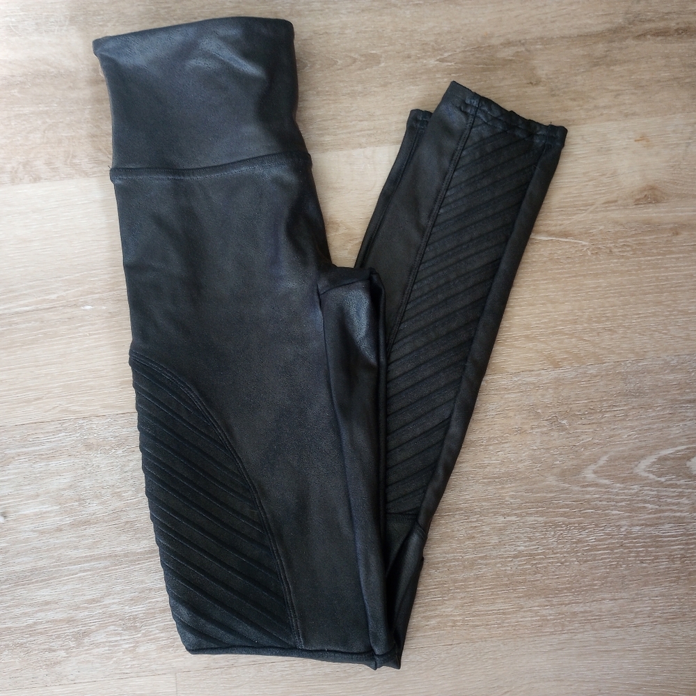 SPANX 20136R Fashion Slim Moto leather Leggings Stretchy Skinny Pants Sz s